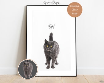 Gift For Cat Lover, Custom Cat Portrait, Custom Cat Drawing For Cat Parent, Custom Cat Colored Sketch, Custom Cat Painting, Cat Memorial
