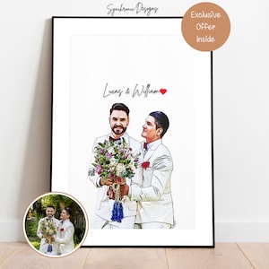 Custom Gay Couple Wedding Portrait, Custom Gay Portrait, Same Sex Wedding Portrait LGBT Marriage Gift LGBT Engagement Gift Gay Proposal Gift