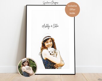 Dog & Owner Colored Sketch, Custom Dog and Owner Portrait, Custom Dog Portrait, Dog Portrait, Dog And Owner Gift, Gift For Dog Lover Dog Art
