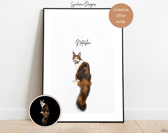 Custom Cat Portrait From Photo, Customized Cat Portrait, Custom Cat Painting, Cat Memorial Gift For Cat Lover, Custom Cat Colored Sketch