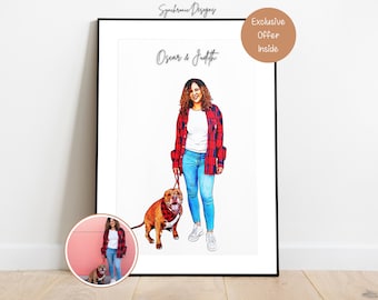 Custom Dog and Owner Painting, Gift For Dog Lover, Dog & Owner Colored Sketch, Dog And Owner Gift, Custom Dog Portrait, Dog Portrait Dog Art