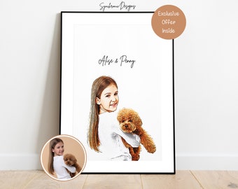 Dog & Owner Portrait, Custom Dog and Owner Painting Sketch, Custom Dog Portrait, Dog And Owner Gift, Dog Portrait, Dog Painting, Dog Art