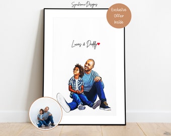 Custom Daddy & Son Portrait, Custom Gift From Son, Customized Fathers Day Portrait, Fathers Day Gift, Custom Gift For Dad, Custom Dad Gift