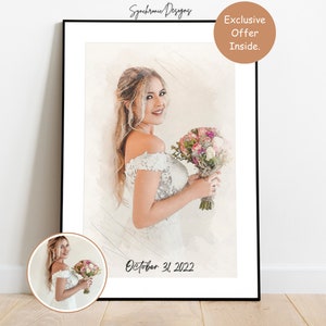 Custom Bride Watercolor Portrait, Bride Illustration, Personalized Bride Portrait, Watercolor Bride Painting, 1st Anniversary Gift for Wife
