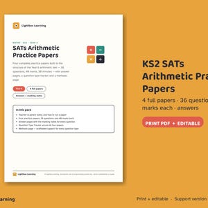 Übungsaufgaben für Arithmetik (KS2 SATs), Mathematik-Testvorbereitung für die 6. Klasse (UK), 4 druckbare Aufgaben mit Lösungen, bearbeitbar + PDF