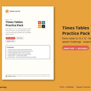 KS2 Multiplication Practice Pack, Times Tables Worksheets, Editable PDF (Years 3-4)