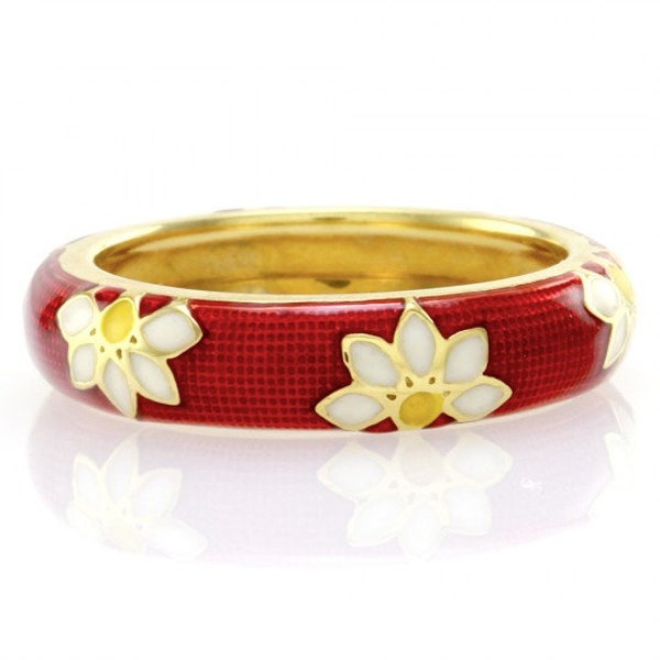 Hidalgo Red Enamel Daisy Eternity Band in 18K Yellow Gold