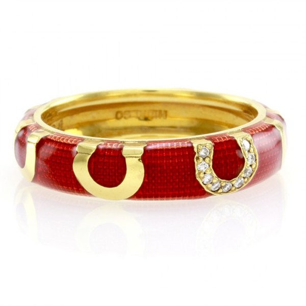 Hidalgo Red Enamel Eternity Band w/ 0.05ctw Diamonds in 18K Yellow Gold