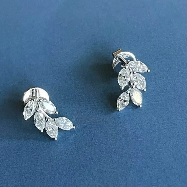 Boucle d'oreille à tige en moissanite, motif marquise, feuille coupée, 1.00 TCW