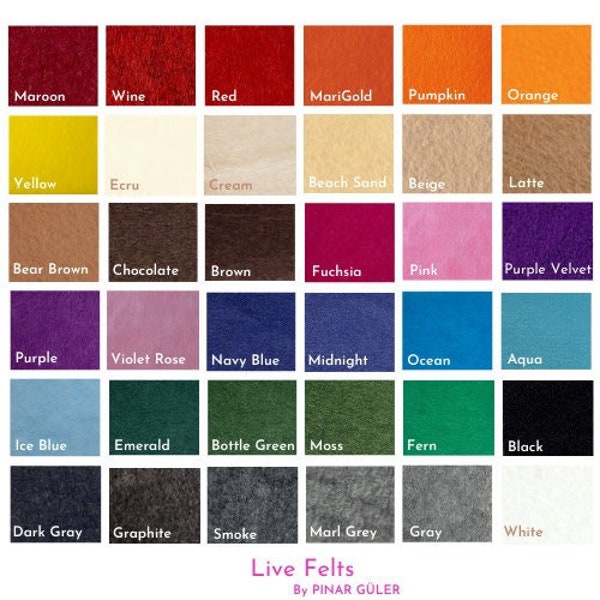 Hard Korean 1mm 12x18 or 9x12 Felt Sheets , Stiff Craft Felt 100% Polyester Felt, Pick and Mix, More than 36 Colours, Felt Squares