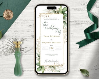 Greenery Gold Leaf Wedding Invitation Template: Electronic E-vite (Digital Download)