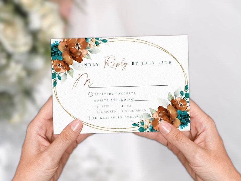 Burnt Orange and Teal Wedding Invites Mega Bundle, Teal Terracotta Editable & Printable Invitation Set