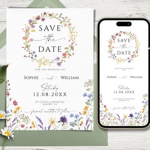 Wildflower Wedding Save the Date Template: Printable Floral Invitation