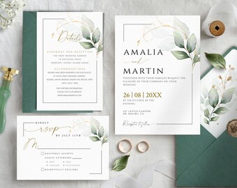 Greenery Wedding Invitation Template: Elegant DIY Bundle (Digital Download)