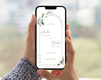 Greenery Electronic Save the Date: invito mobile per matrimonio (modello digitale)