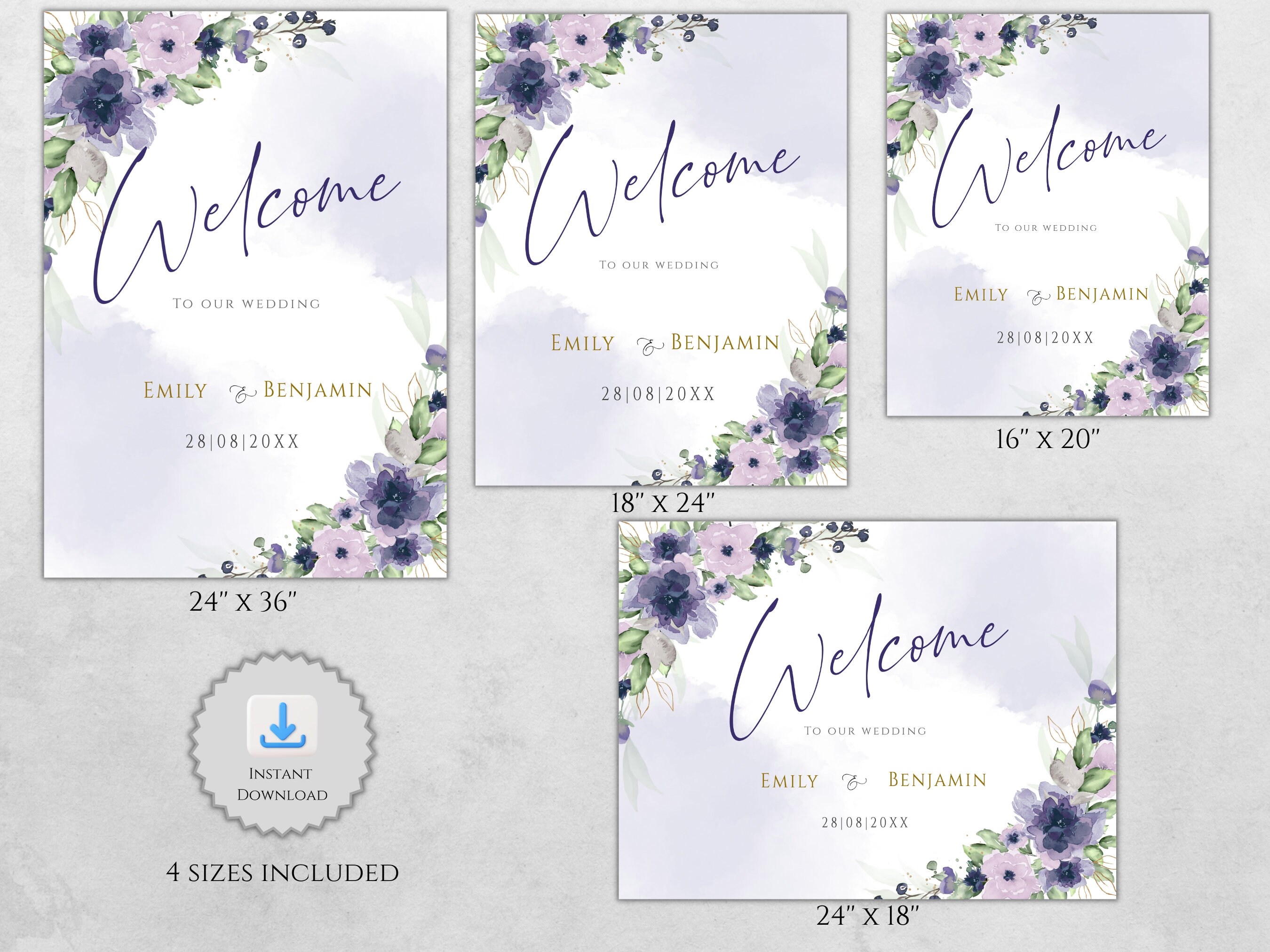 Dusty Purple Floral Wedding Welcome Sign Template (printable Download ...