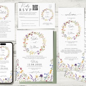 Wedding Invitation Bundle Template, Wildflowers Wedding Invites Mega Bundle, Floral DIY Editable & Printable Invitation