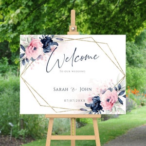 Blush Pink Floral Wedding Welcome Sign Template (Digital Download)