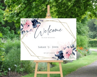 Blush Pink Floral Wedding Welcome Sign Template (Digital Download)