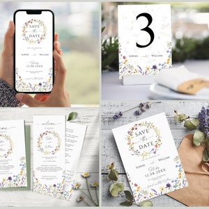 Wedding Invitation Bundle Template, Wildflowers Wedding Invites Mega Bundle, Floral DIY Editable & Printable Invitation