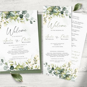 Eucalyptus Wedding Program Template: Greenery Order of Service (Printable)
