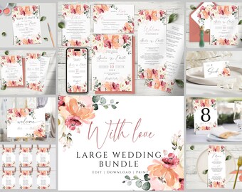 Peach Fuzz Wedding Invitation Mega Bundle: Floral Printable Suite