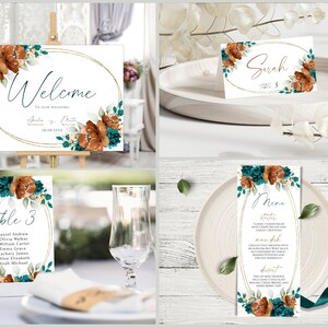 Burnt Orange and Teal Wedding Invites Mega Bundle, Teal Terracotta Editable & Printable Invitation Set