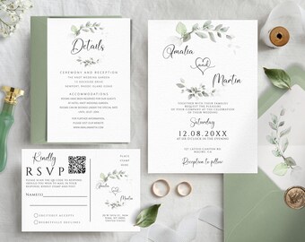 Greenery Wedding Invitation Template Set (DIY Printable)