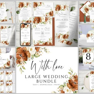 Terracotta Wedding Invitation Bundle Template, Rust Floral Wedding Invites Mega Bundle, Editable and Printable Floral Wedding Invitation Set