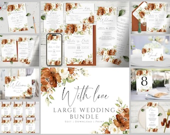 Terracotta Wedding Invitation, Rust Floral Invites Mega Bundle, Editable and Printable Set.