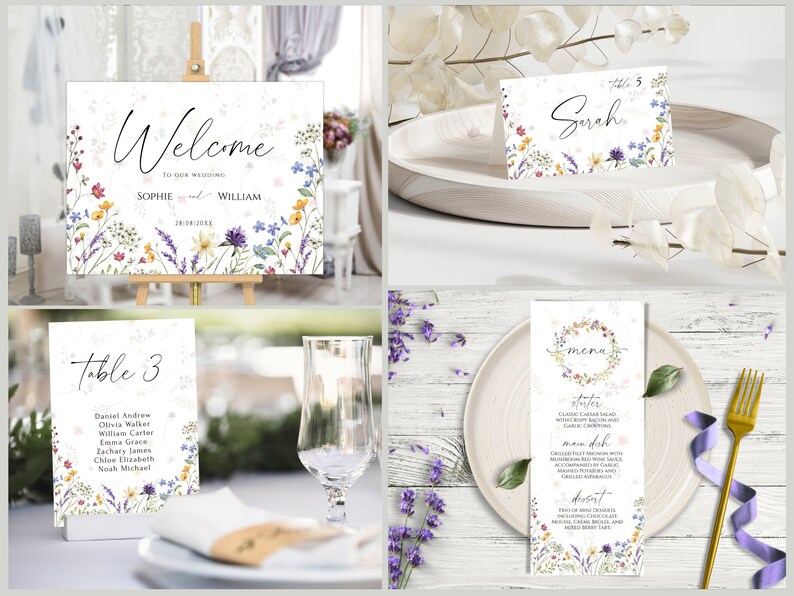 Wedding Invitation Bundle Template, Wildflowers Wedding Invites Mega Bundle, Floral DIY Editable & Printable Invitation
