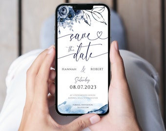 OCEAN - Blue Navy Electronic Save the Date, We Do Smartphone Evite, Digital Template, We Do Wedding Mobile Save the date, Instant Download