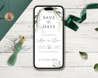 Salva la data del matrimonio nel verde: elegante invito mobile (modello digitale)