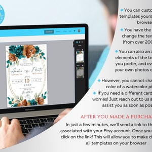 Burnt Orange and Teal Wedding Invites Mega Bundle, Teal Terracotta Editable & Printable Invitation Set