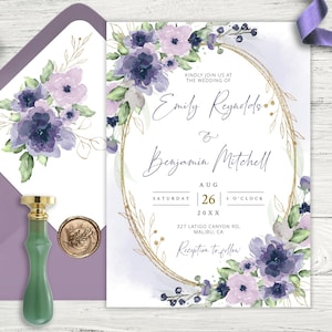 Dusty Purple Floral Wedding Invitation Template: Lilac Suite (Instant Download)