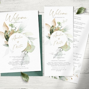 Greenery Wedding Program Template: Editable Order of Service