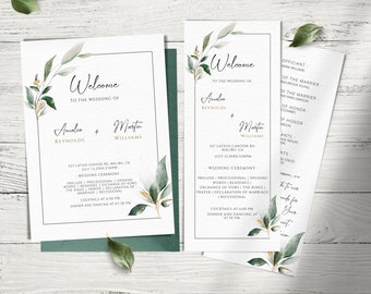 Greenery Hochzeitsprogramm Vorlage: Elegantes Evergreen Design (DIY)