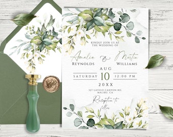 Greenery Wedding Invitation Template: Moss Greenery, Editable DIY (Digital Download)