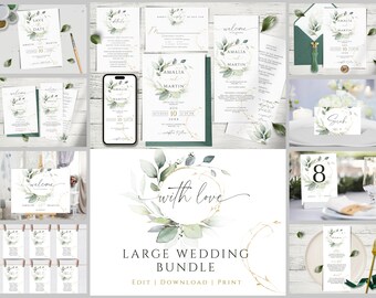 Greenery Gold Wedding Invitation MEGA Bundle (DIY Printable)