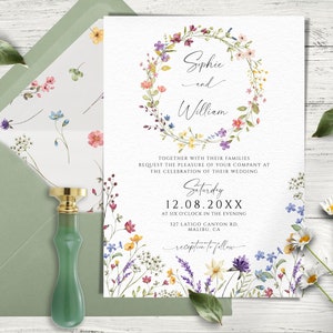 Wildflower Wedding Invitation Template, Printable, and Editable Wedding Invitation Template, DIY Wedding Invitation, DIY Wildflower Invites.