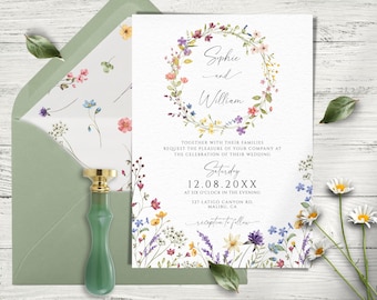 Wildflower Wedding Invitation Template: Printable DIY Invites