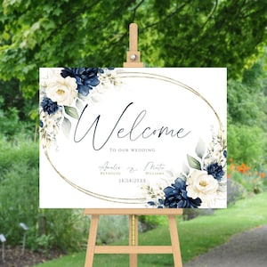 Navy Floral Wedding Welcome Sign Template (DIY Printable)