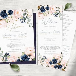 Blush Pink Floral Wedding Program: Editable Order of Service (Instant Download)