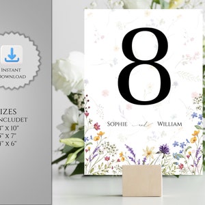 Wildflower Table Numbers Template, Wedding Printable Table Numbers, Wedding Table Numbers Templates, Floral Table No Card, DIY Wedding Decor