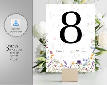 Wildflower Wedding Table Numbers Template (Digital Download)