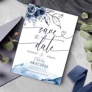 OCEAN - Blue Navy Save The Date Template, Printable Save the Date Digital Download,Wedding Save the Date Phone Template