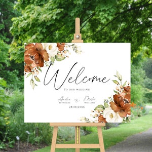 Modèle de plaque de bienvenue pour mariage floral en terre cuite (téléchargement numérique)