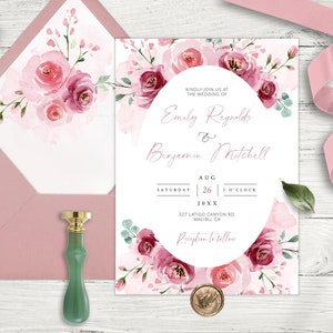 Dusty Pink Floral Wedding Invitation Template (Digital Download)