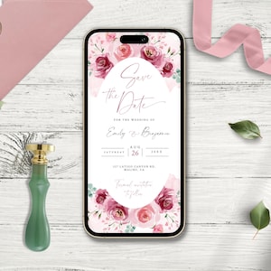 Dusty Pink Floral Wedding Save The Date Template (Digital Download)