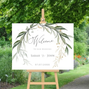 Greenery Wedding Welcome Sign Template: Gold Printable Poster (DIY)